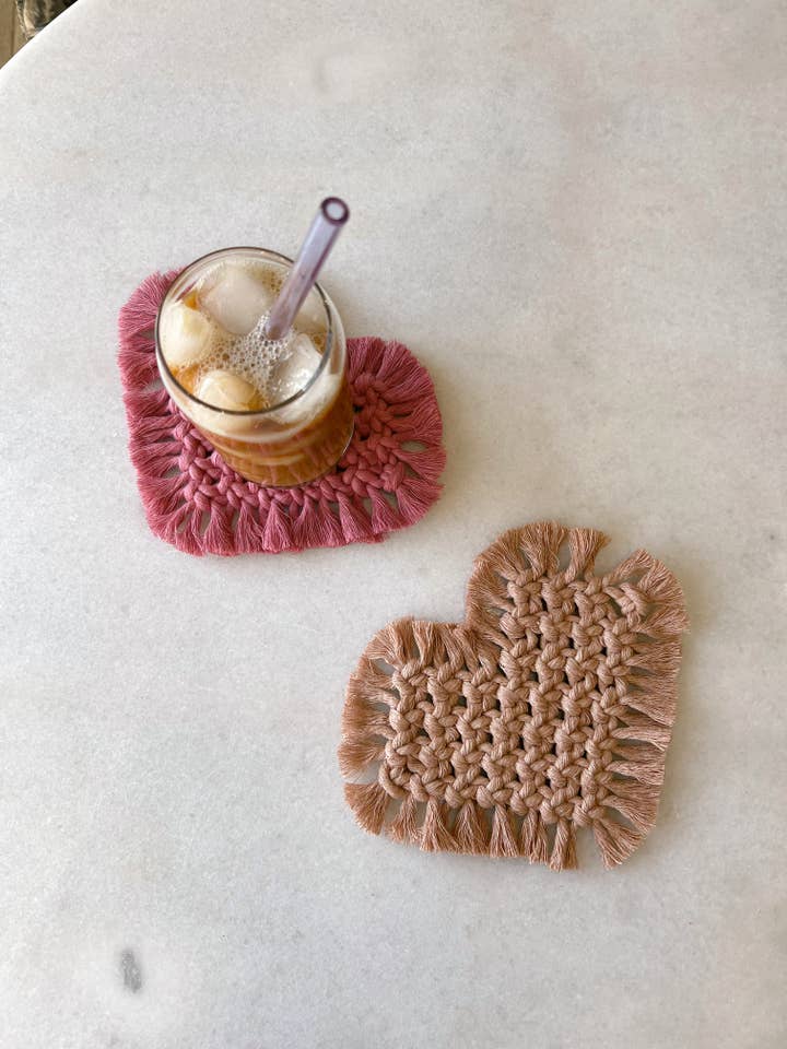 Macrame Heart Coaster for wholesale by Meraki Handmade Collective