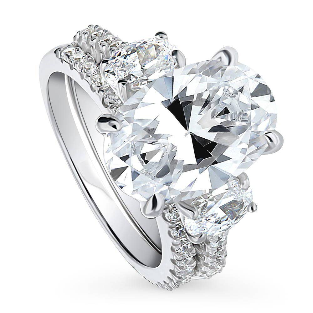 BERRICLE - Wholesale Engagement Ring - BERRICLE Sterling Silver 3-Stone Oval CZ Engagement Ring Set0