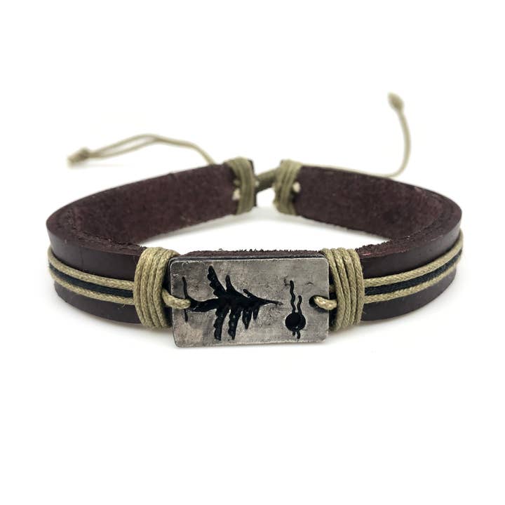 Anju Jewelry - Wholesale Bangle Bracelet - Pull Tie Leather Bracelet - Pine Tree with Moon