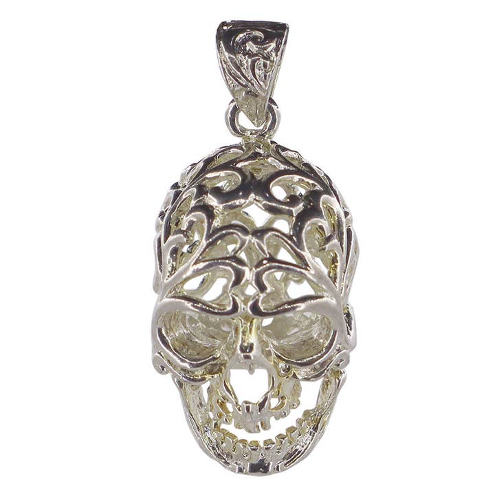 Colgante en forma de jaula con forma de calavera de piedra caída, plata envejecida (cada uno) para venta al por mayor de Kheops International