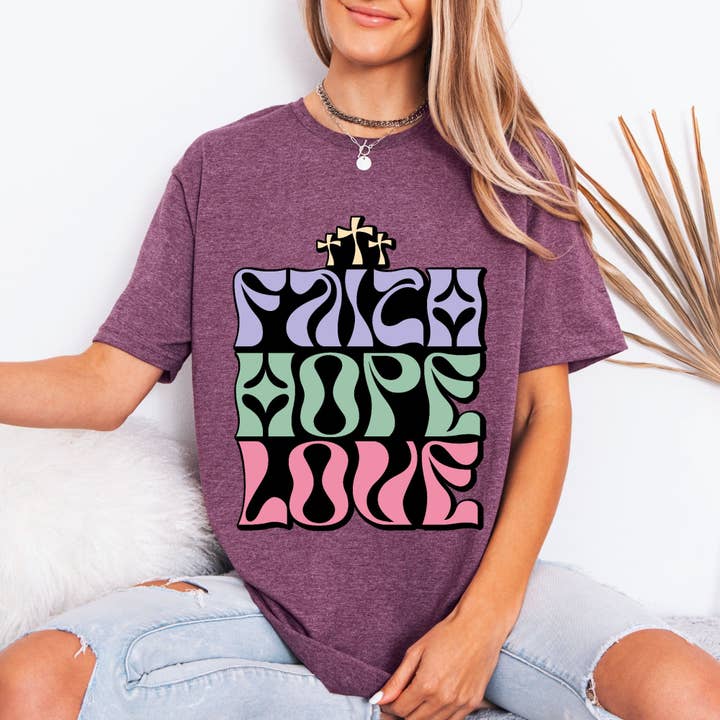 Faith Hope Love | Groovy Christian Tee for wholesale by Optime Plus LLC