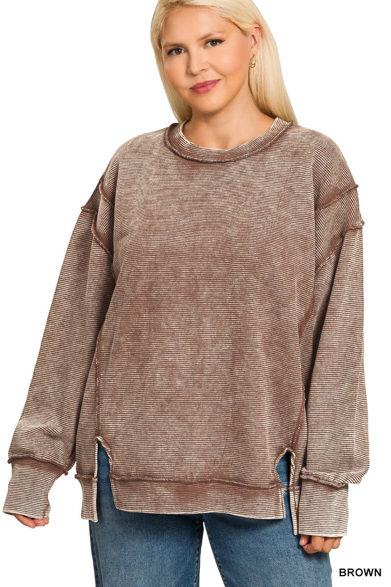 42POPS - Wholesale Sweatshirt - Women's - .._ 0815 Plus Acid Washed Exposed Seam Sweatshirt SI-286138