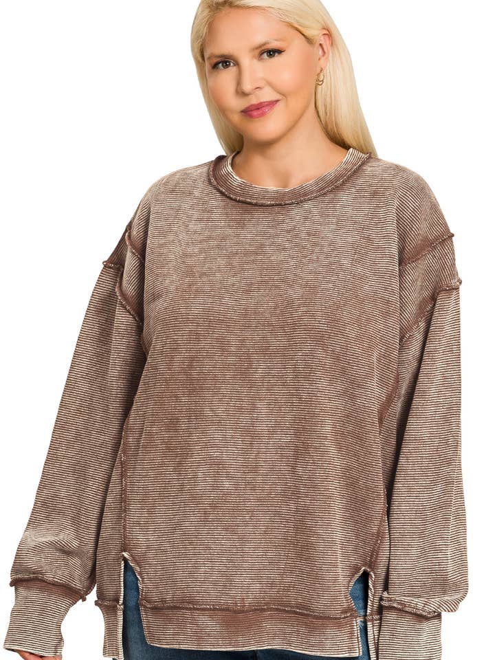 42POPS - Wholesale Sweatshirt - Women's - .._ 0815 Plus Acid Washed Exposed Seam Sweatshirt SI-286138