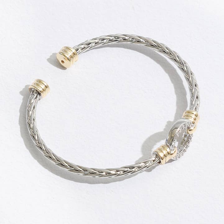 Braided Bangle CZ Two Tone Cuff Bracelet for wholesale on Faire4