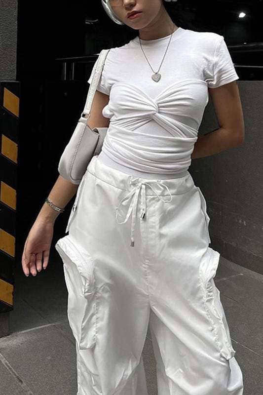 WHITE maxi cargo long pants for wholesale on Faire7
