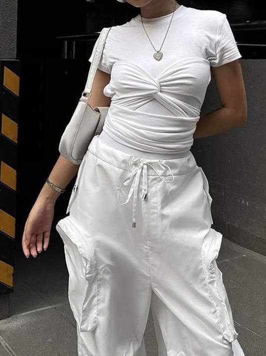 WHITE maxi cargo long pants for wholesale on Faire7