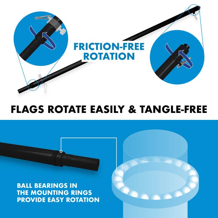 G128 - Wholesale Flagpole - G128 6Ft Tangle-Free Aluminum Spinning Black Flagpole - Aluminum Wall Mount Flag Pole for Commercial/Residential Use (Flag NOT Included)9