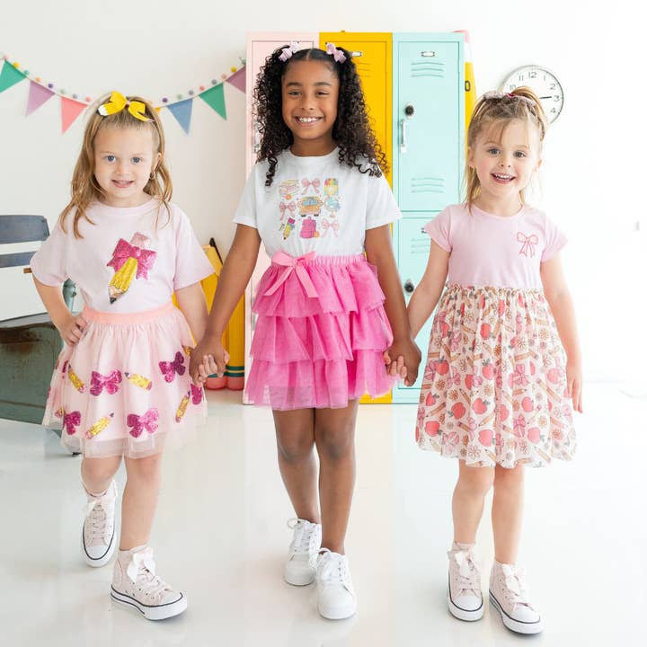 Sweet Wink - Wholesale T-Shirt - Kids - Pencil Bow Sequin Patch Short Sleeve T-Shirt - Girls Clothes