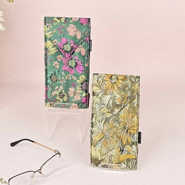 Håndlavet blomsterbrokade dobbelt brilleetui for engroshandel hos Cathayana