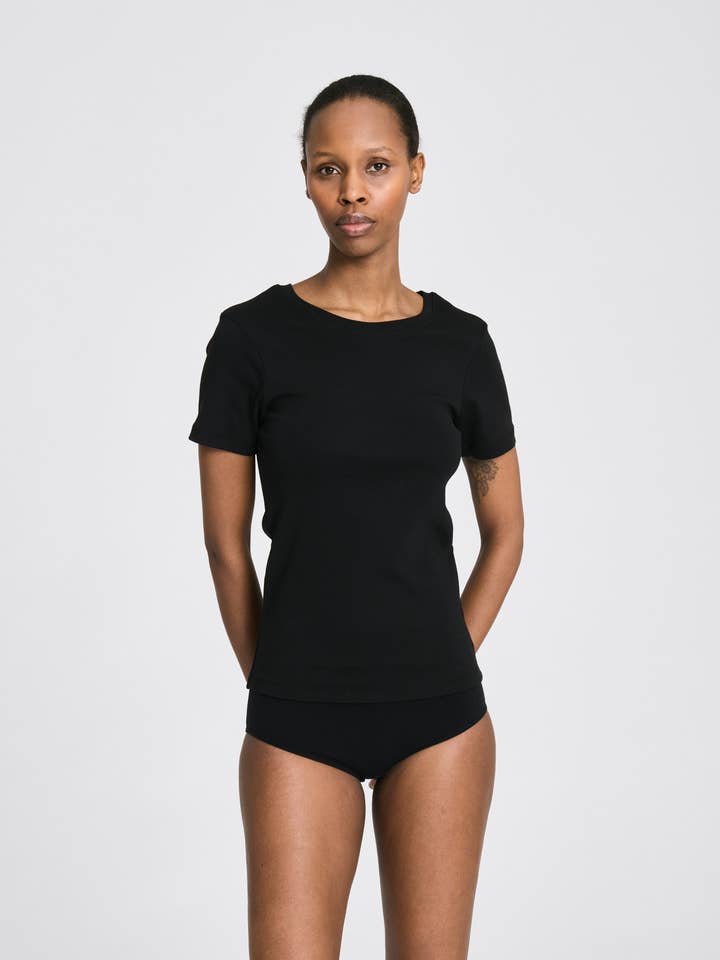 Trille Cotton Top 1x1 Rib Tee GOTS - Black for wholesale by gai-lisva