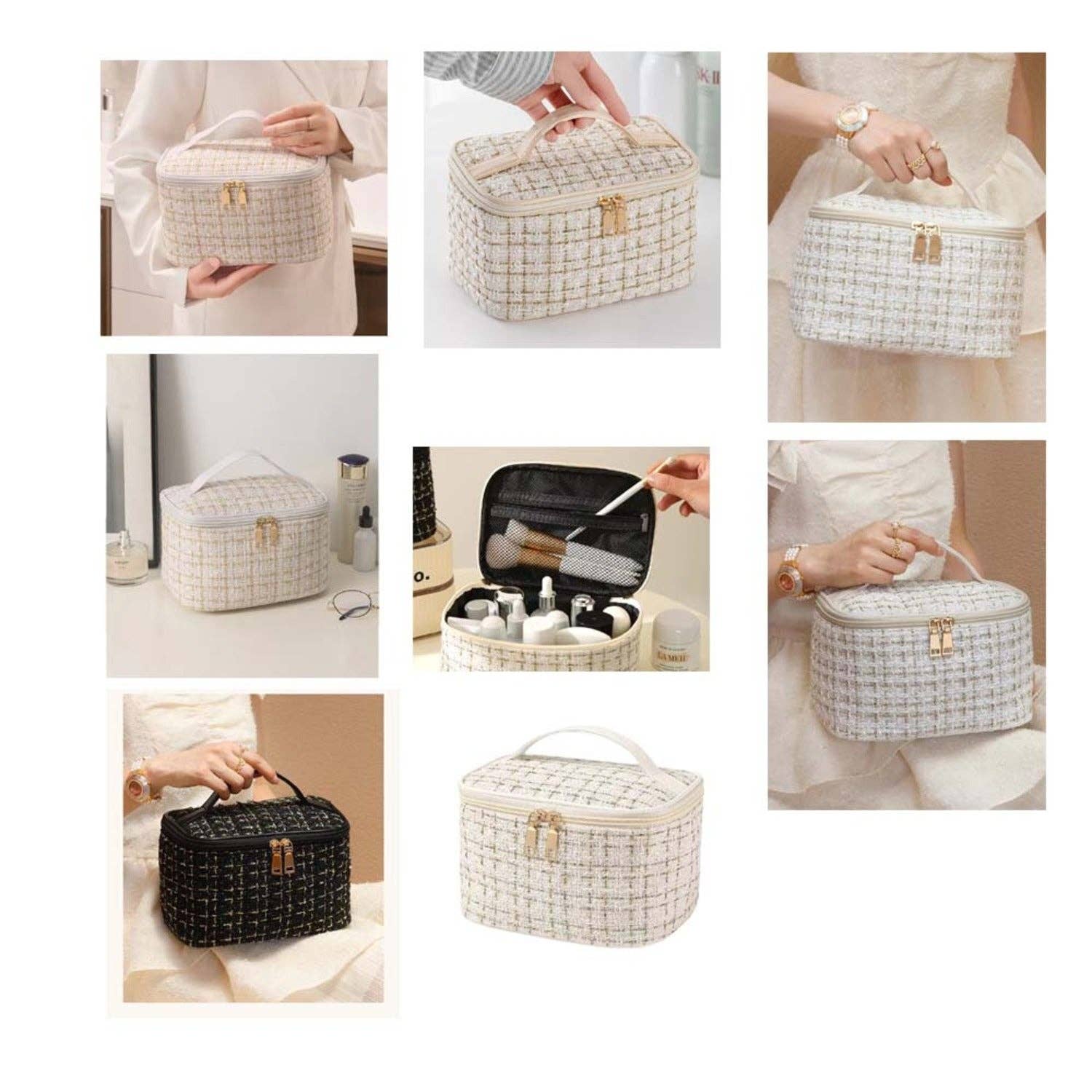 MiMi Wholesale - Wholesale Makeup/Cosmetic Bag - Tweed Double Zip Cosmetic Bag8