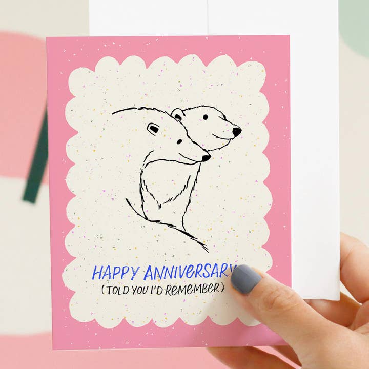 Funny Bear Anniversary Greeting Card, A2, Blank Inside for wholesale by Esther Nariyoshi Illustrations