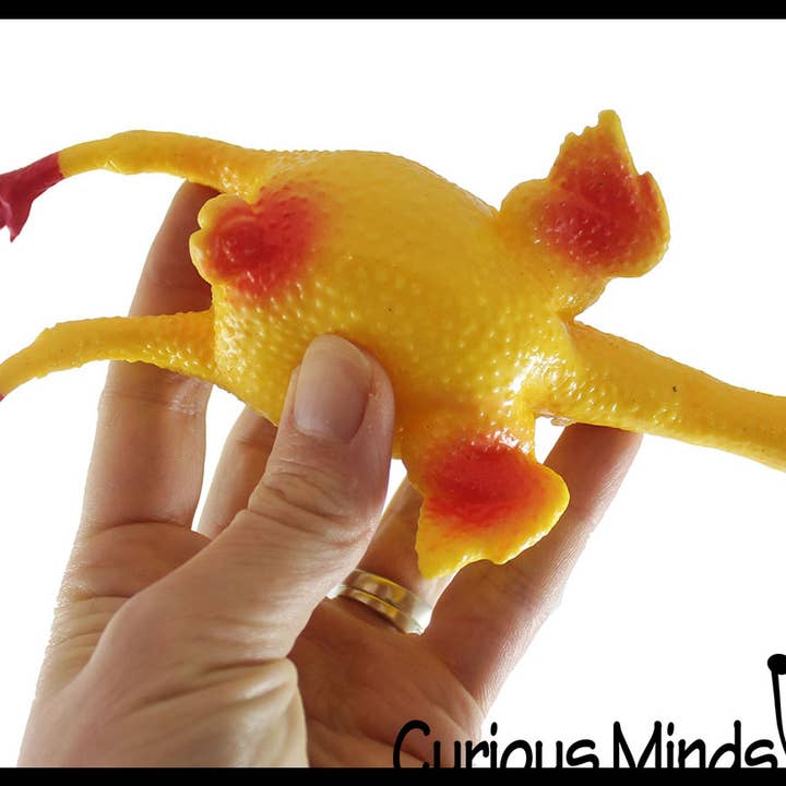 Curious Minds Toys - Wholesale Fidget Toy - Kids - 1 Large 7" Egg Laying Stretchy Rubber Chicken That Lays An E1