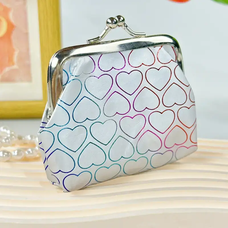 Magnifique Hearts – Porta-moedas - Mulher por atacado – Bolsa de moedas de couro sintético com padrão de coração chique, carteira Kiss lock1