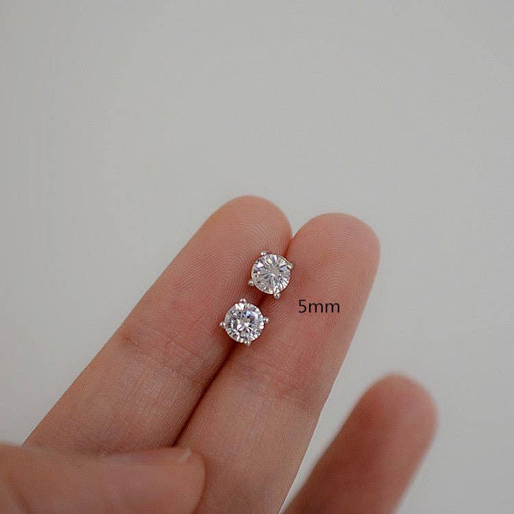 Haengseongworkshop - Wholesale Stud/Post Earrings - 1 Pair 3/4/5mm Moissanite Prong Sterling Silver Earrings Studs5
