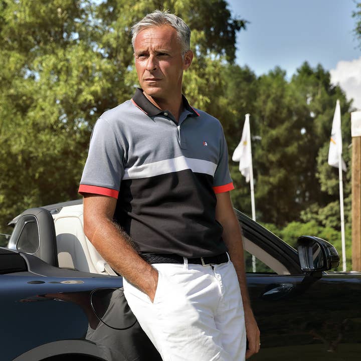 Rebirth U0203 2 H19 Polo cinza e antracite com risca branca por atacado de H19