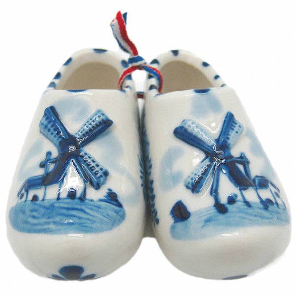 European Heritage Gifts - Wholesale Party Favor - Pair of Delft Shoe with Embossed Windmill Design