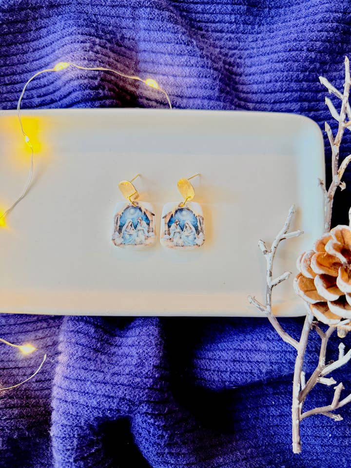 Boucles d'oreilles Nativité, Boucles d'oreilles de Noël, Bijoux de Noël pour la vente par SeizeTheClayJewelry