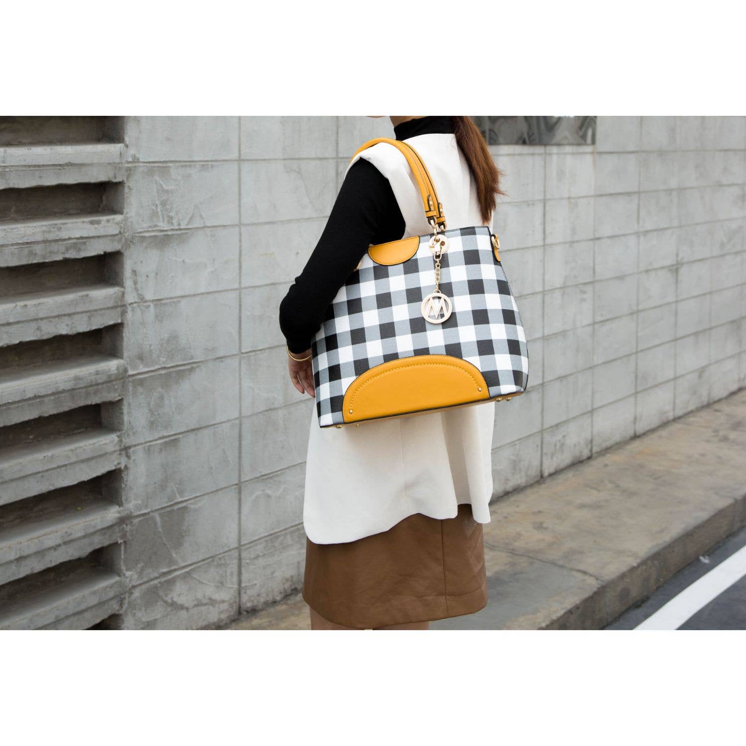 MKF Collection - Wholesale Top Handle Bag - Women's - Gabriella Checker vegan leather Handbag With Wallet by Mia K12