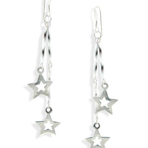 Sterling Silver Twisted Bar Stick and Star Drop Earrings for wholesale by Silver Insanity