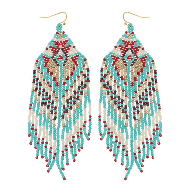 Turquoise Freedom Beaded Fringe Earrings for wholesale by Eeyou Istchee Clothing Co.