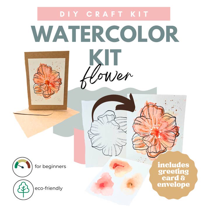 Beginner Watercolor DIY Craft Kit: Flower Greeting Card for wholesale by Mosaic Picnic
