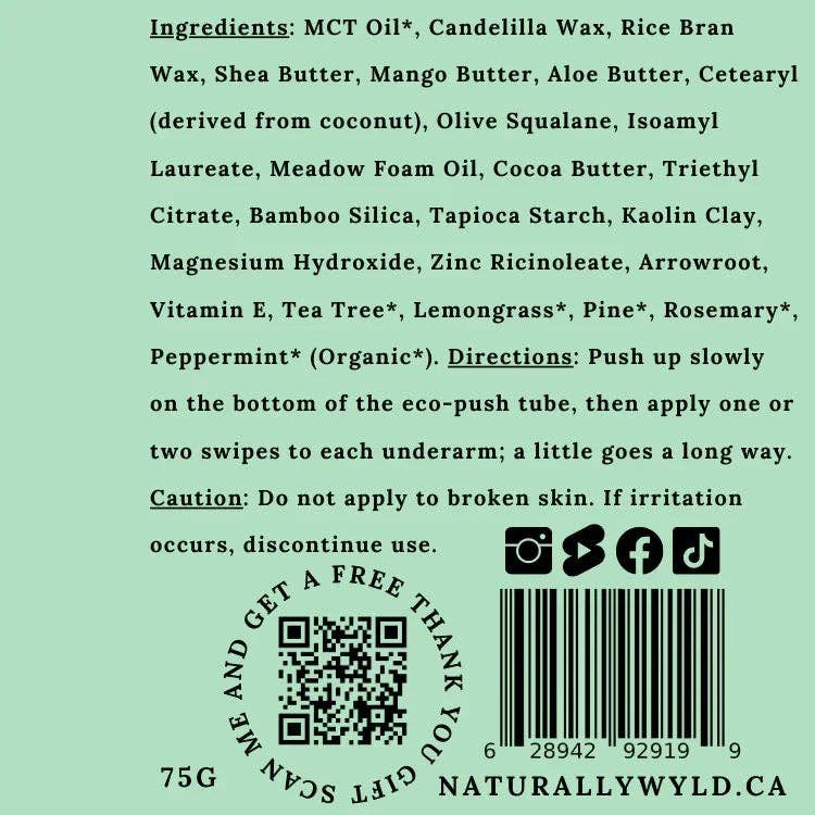 Naturally Wyld - Wholesale Deodorant - Women's - Mint + Rosemary All-Natural Deodorant (75g)1