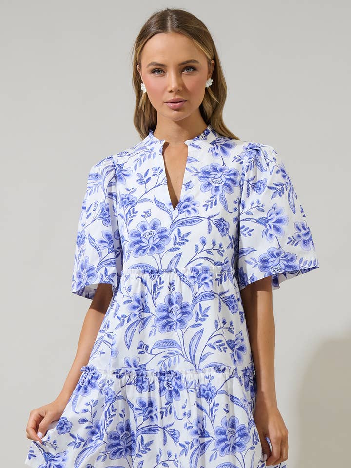 WHT COBALTS Maeve Floral Dixie Split Neck Shift Dress for wholesale on Faire