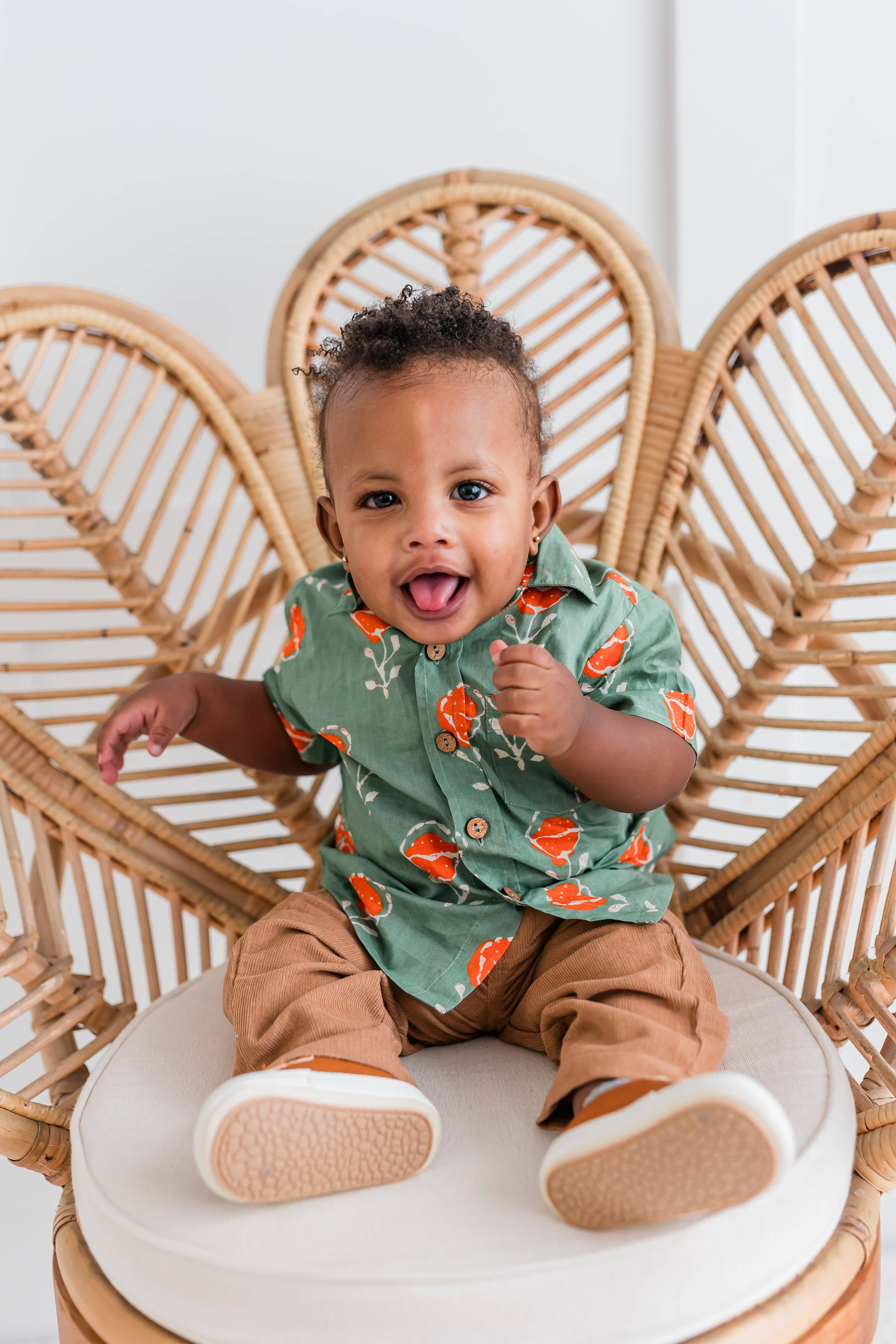 Yo Baby – wholesale Skjortor – Barn – Orange blommig skjorta för pojkar1