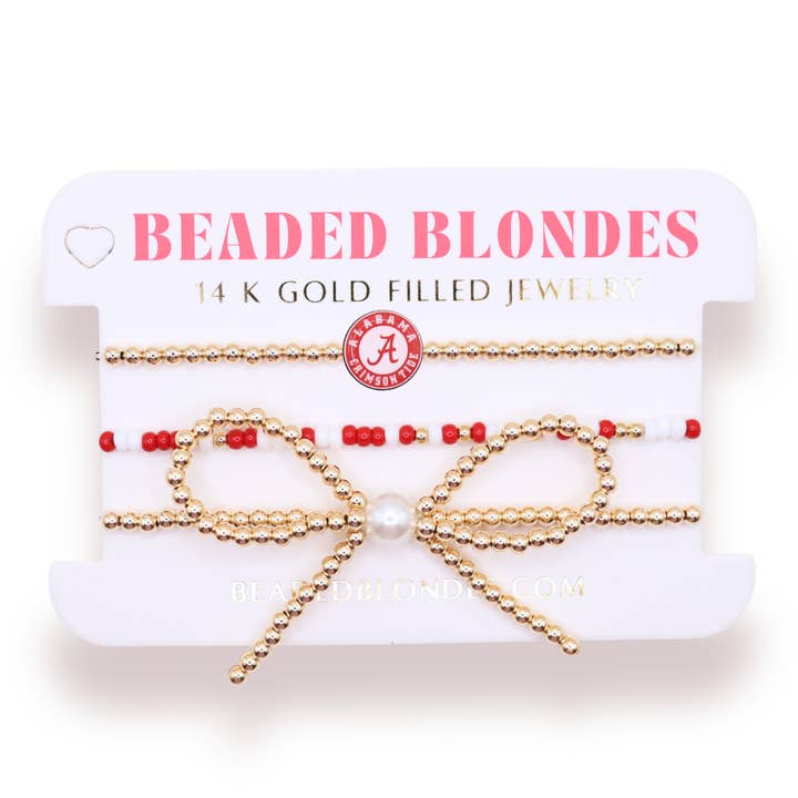Pile de 3 nœuds retournés avec logo Alabama pour la vente par Beaded Blondes