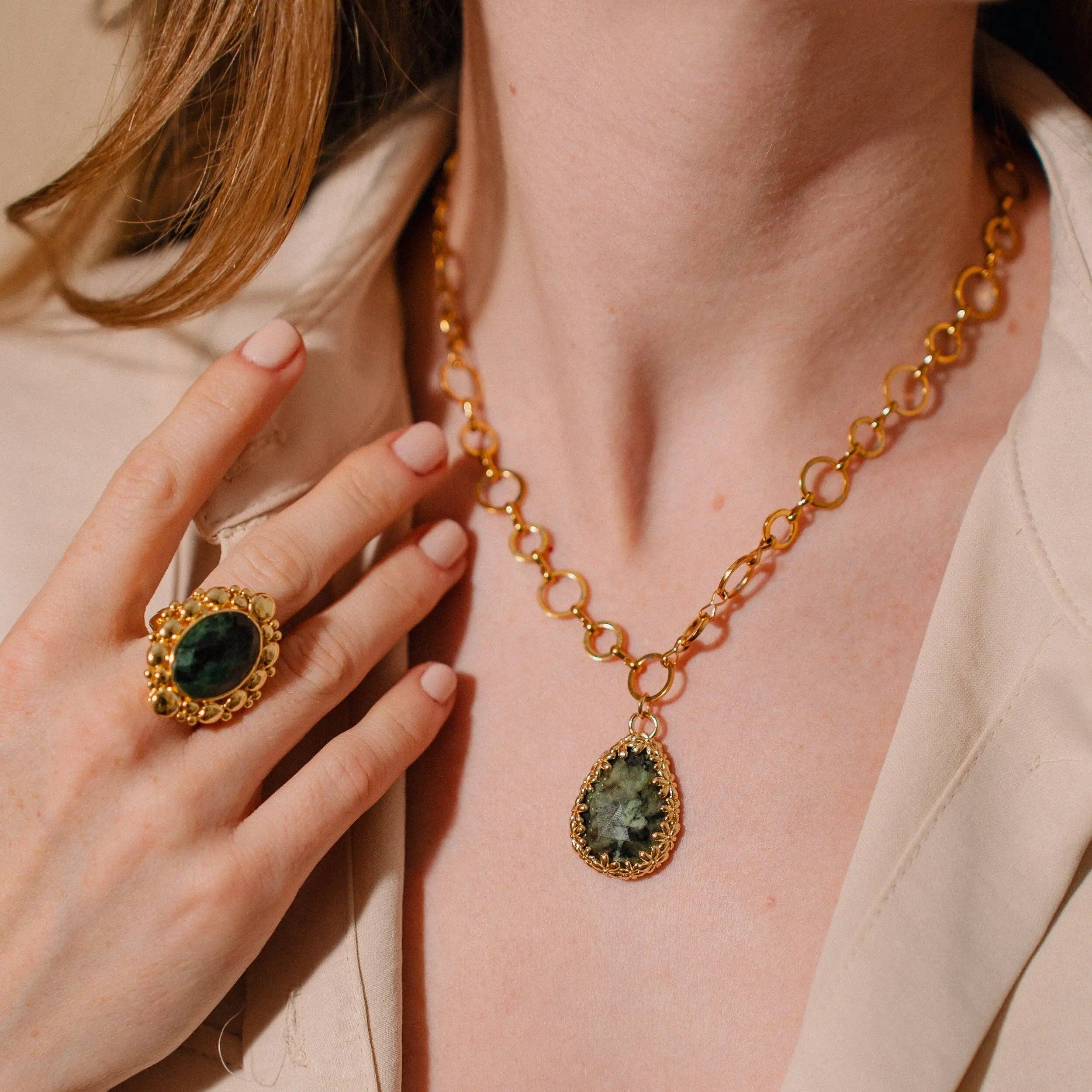 PHOEBE´S - Wholesale Jewelry Set - Collar de Piedra Verde, Colgante de Amazonita, Conjunto de Joyas1