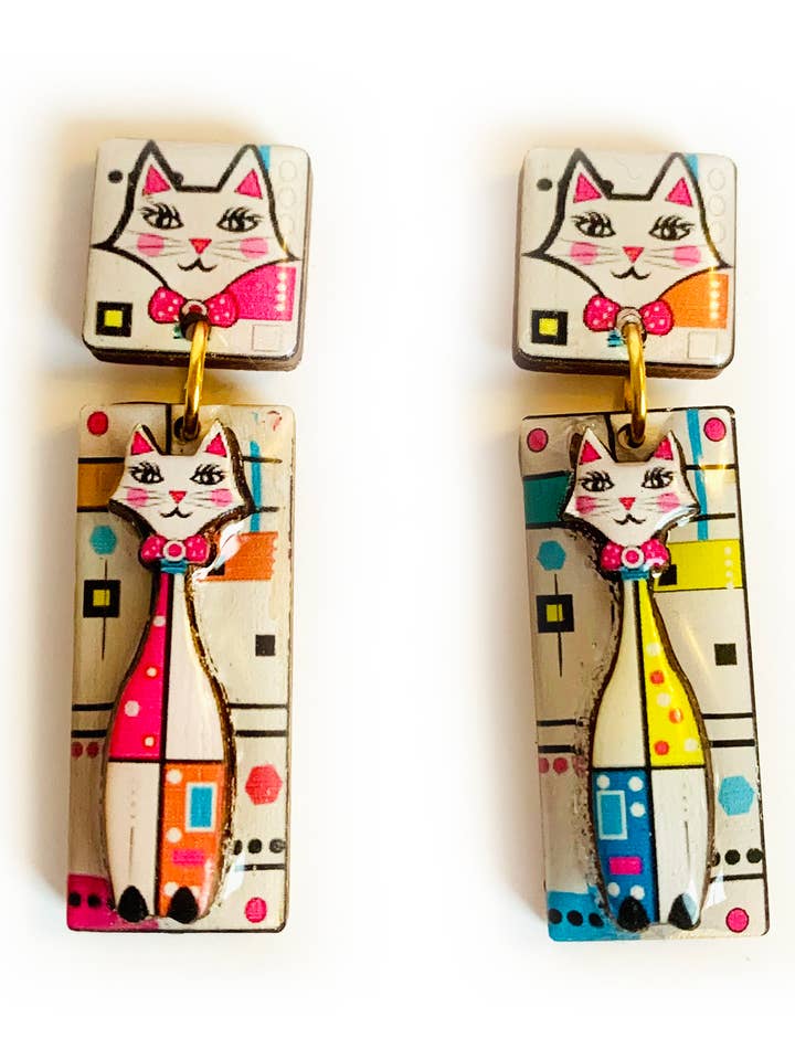 atomic cat earrings statement earrings novelty jewellery uk for wholesale by Rosie Rose Parker (US Duties Paid)