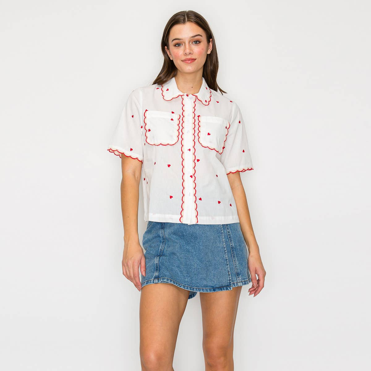 LoveWednesday - Wholesale Button Down Shirt - Women's - My Red Heart Shirts - LWT19635