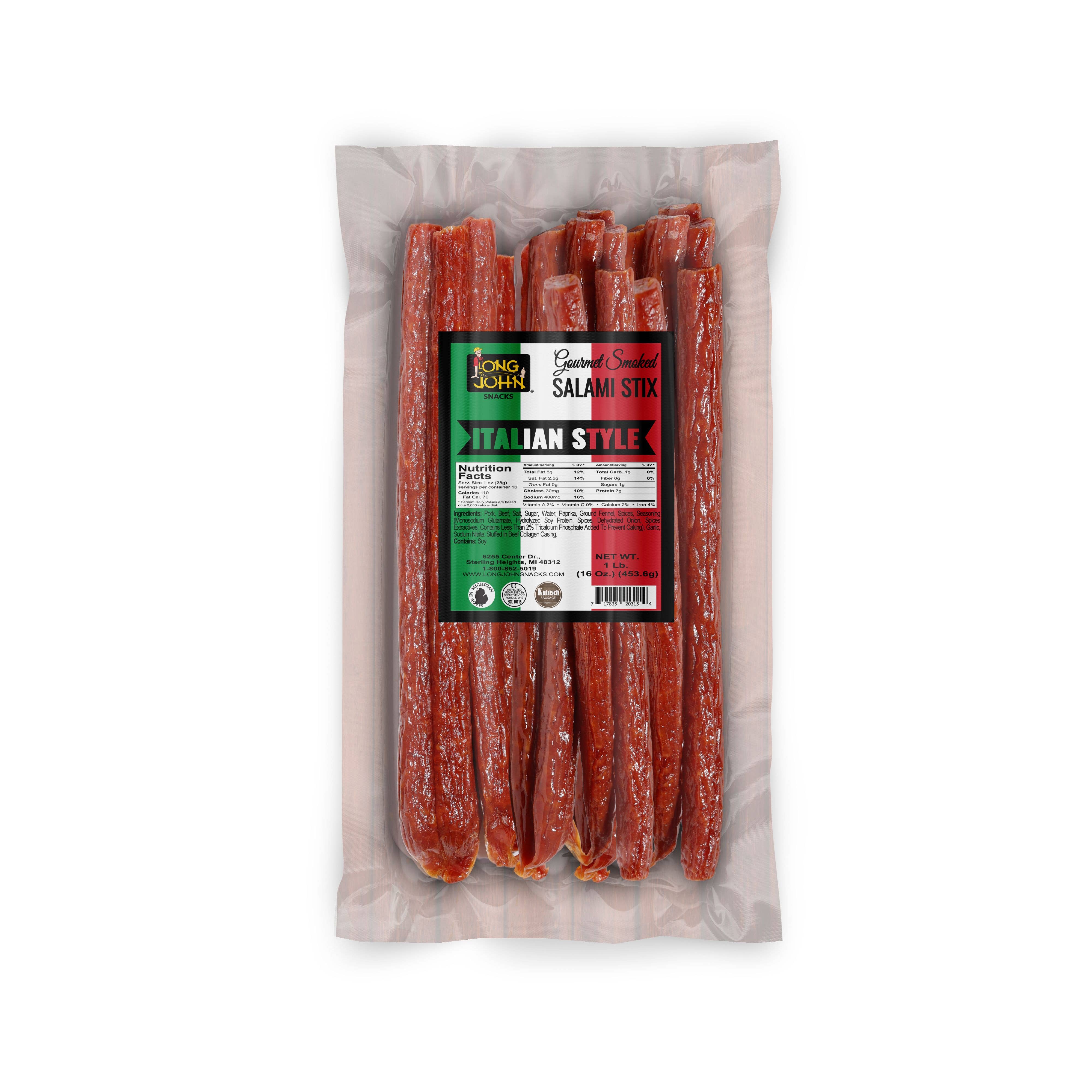 Long John Snacks – wholesale Salami – Dried Salami Sticks- Italian Style - 1 Lb.