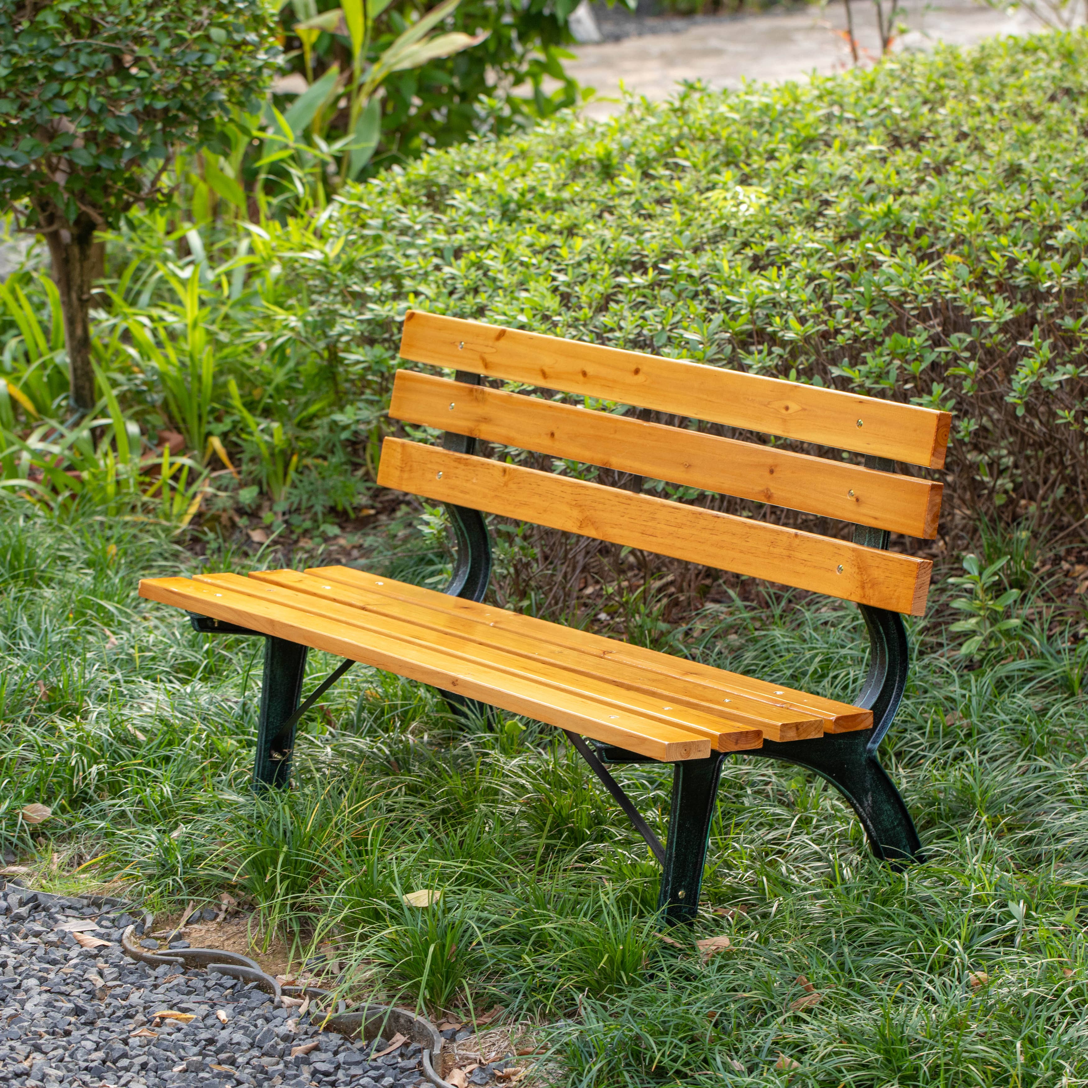 Quickway Imports - Wholesale Bench - Park Bench with Wooden Slats Seat and Backrest for 2 Persons5