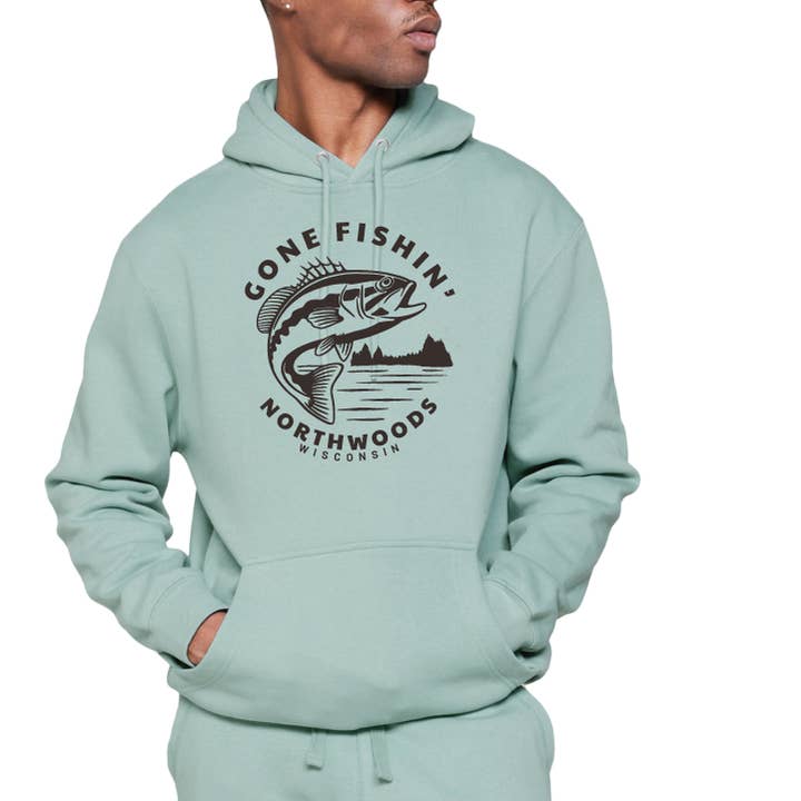 Gone Fishin' Bass Customizable Unisex Hooded Sweatshirt for wholesale by Vital Industries