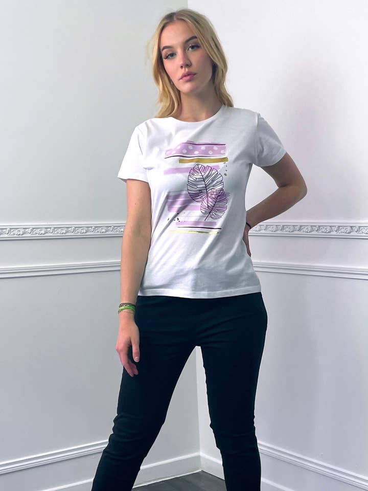 Lilac leaf pattern t-shirt for wholesale by ARTFLOW