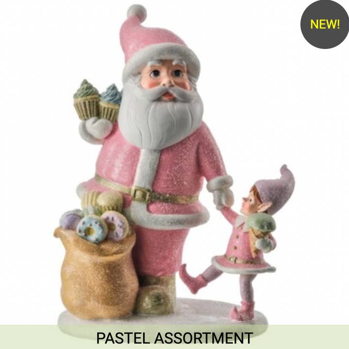 Dunn Deals - Wholesale Christmas Decoration - Santa's Sweet Shoppe Collection 8" RESIN PINK SANTA SWEETS ELF0