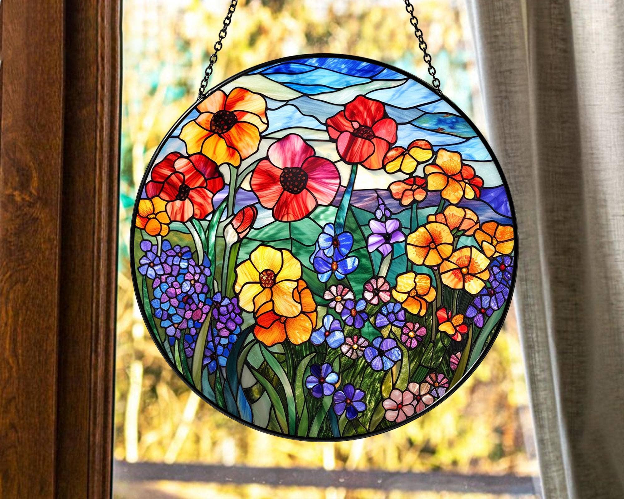 TMLECOM LTD – wholesale Suncatcher – Wildflower Stained Glass Suncatcher, Wildfloral Window Decor1