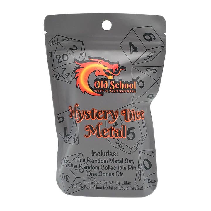 Mystery Dice - Metal: Metal Set, Collectible Pin & Bonus Die for wholesale by Old School Dice