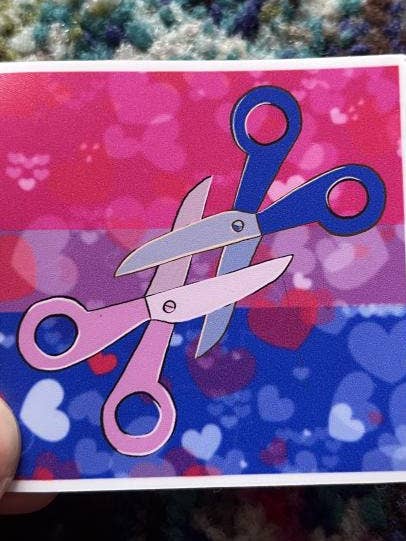 Bi Flag Scissor Sticker for wholesale by Queer The Way