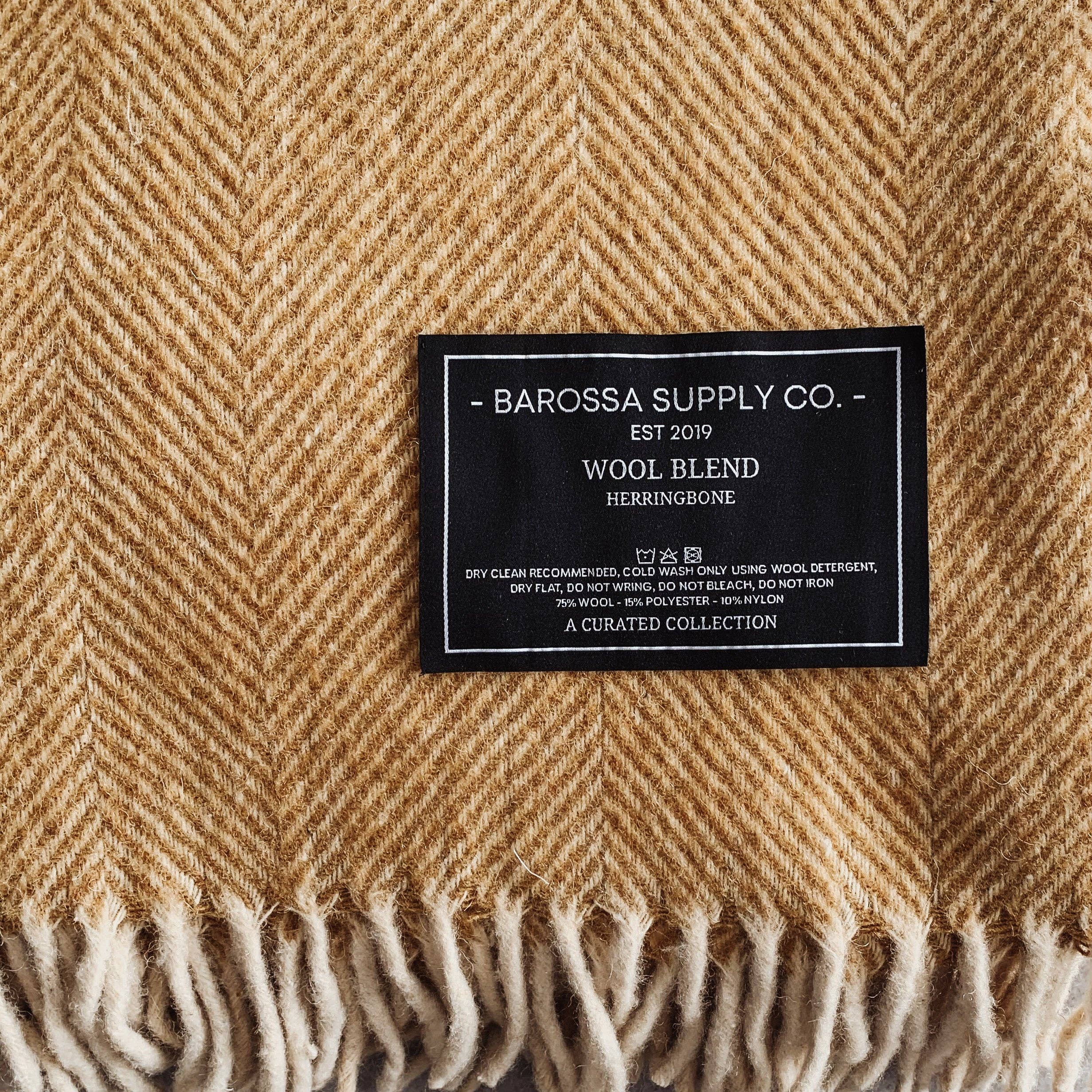 Barossa Supply Co. - Wholesale Throw blanket - Mustard - Herringbone Wool Blend Blanket6