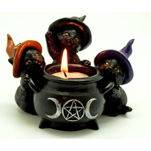 3 CHATS SORCIERS CHANDELIER CHAUDRON AVEC BOUGIE À RÉCHAUD pour la vente par Gypsy Rose