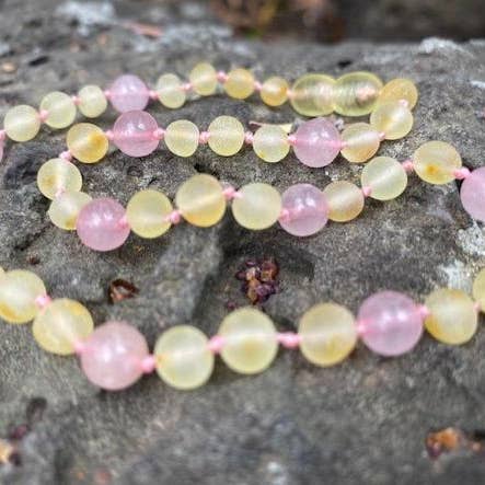Rose Quartz and Raw Lemon Amber Necklace for wholesale by Amber House