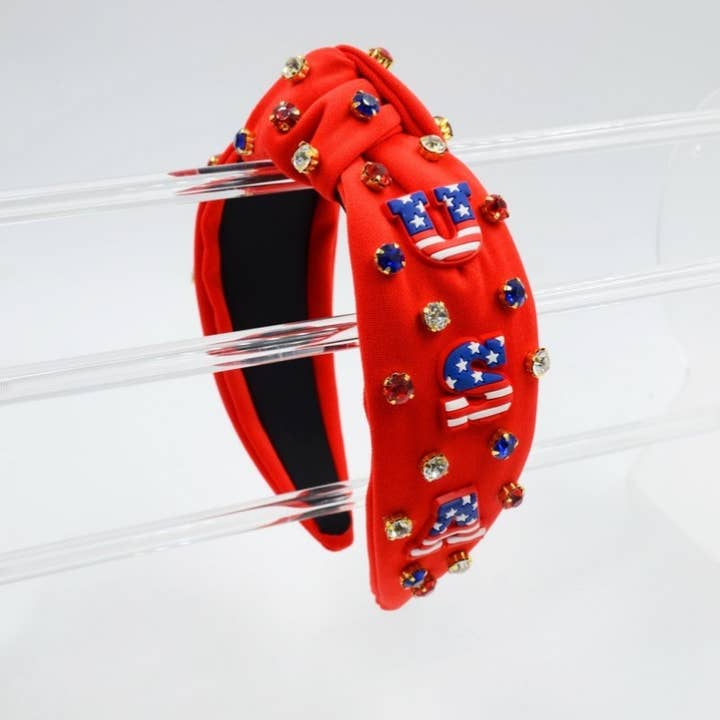 JOSSLYN by wall to wall - Wholesale Fashion Headband - Women's - 4TH OF JULY USA RHINESTONE STUD HEADBAND | 40HB164