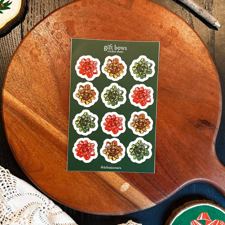 Foglio adesivo in vinile Holiday Bow in verde per la vendita all'ingrosso da parte di Drfrankensara Illustration