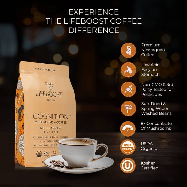 Lifeboost Coffee - Wholesale Ground Coffee - New! Cognition Mushroom Ground Coffee