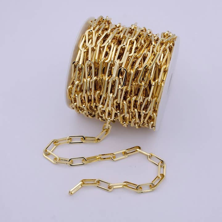 Catena a graffette spessa allungata riempita in oro 24 carati, catena rettangolare a graffette da 18,8 mm x 7,9 mm per la creazione di gioielli | ROLL-702 per la vendita all'ingrosso da parte di Aim Eternal