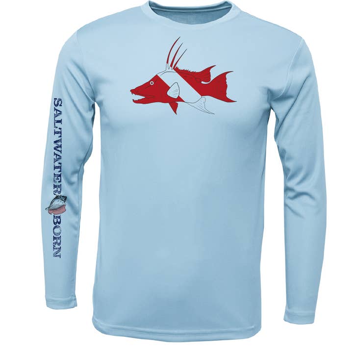 Key West, FL Hogfish Diver Long Sleeve UPF 50+ Dry-Fit Shirt for wholesale by Saltwater Born