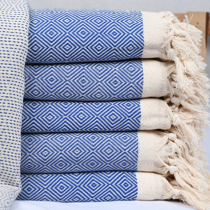 Throw Blanket, Cozy Sax Blue Diamond Blanket for wholesale by Organic Turkish Towels